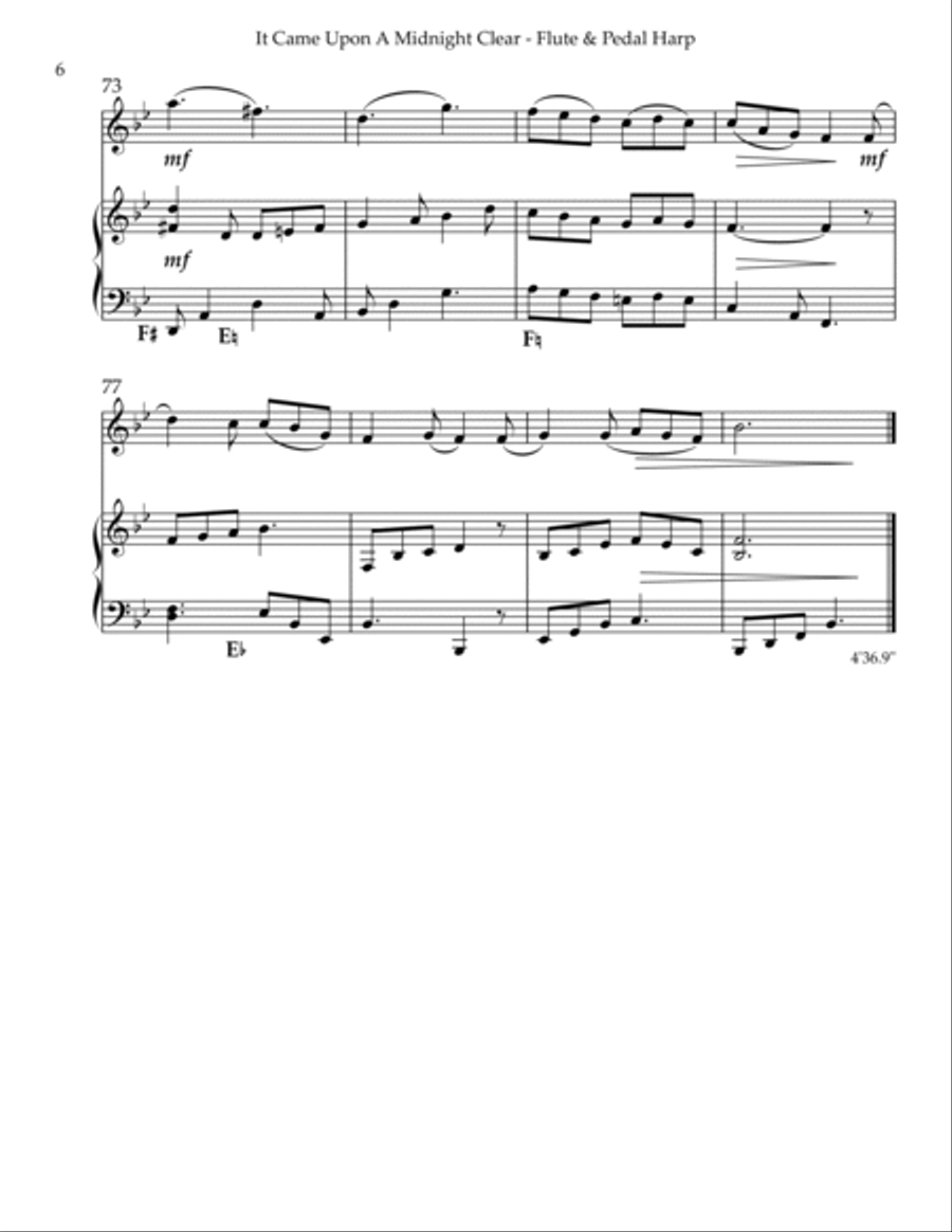 It Came Upon A Midnight Clear, Duet for Flute & Pedal Harp Flute scores gallery preview page 6