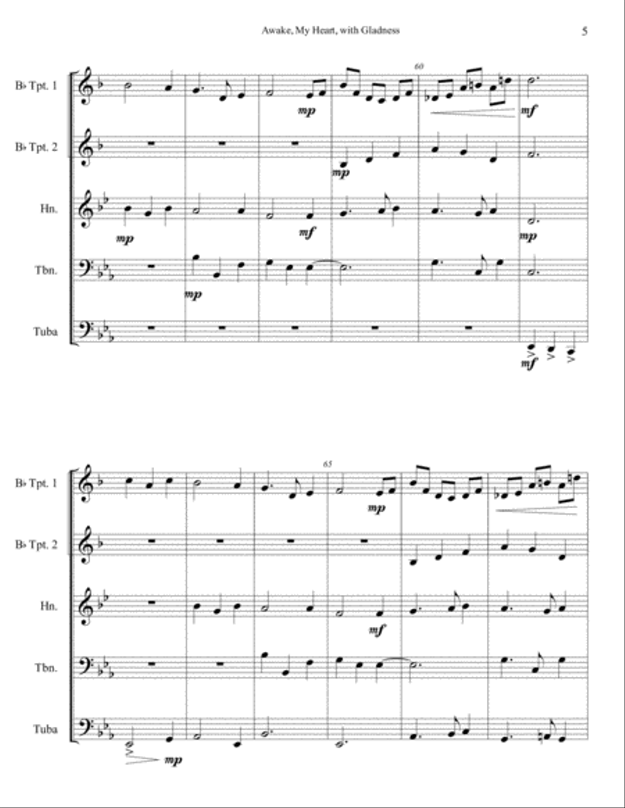 Awake, My Heart, with Gladness Brass Ensemble scores gallery preview page 6