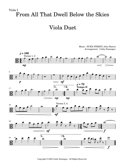 From All That Dwell Below the Skies (Viola Duet) image number null