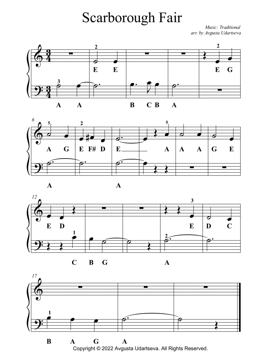 Scarborough Fair Easy 2 Hands Easy Piano scores gallery preview page 1