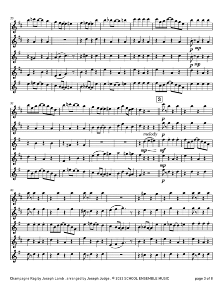 Champagne Rag by Joseph Lamb for Saxophone Quartet in Schools Saxophone Quartet scores gallery preview page 3