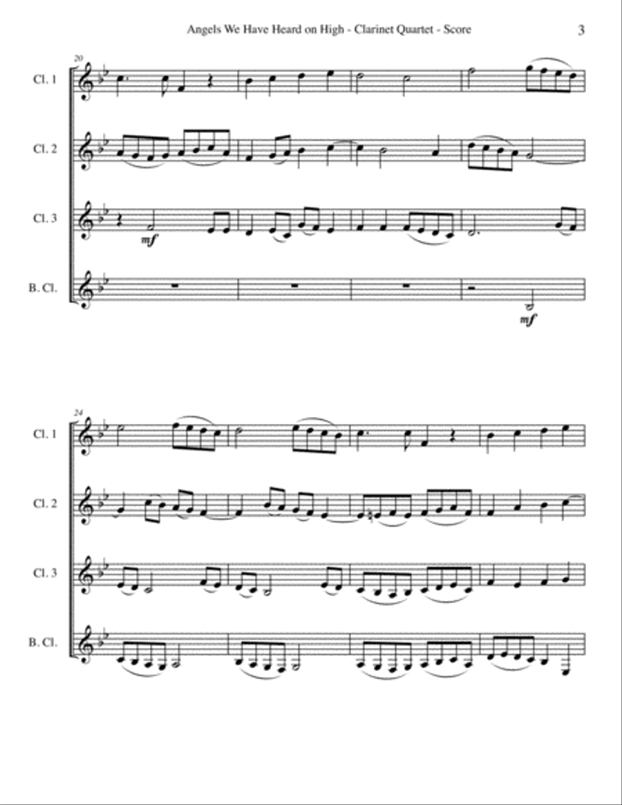 Angels We Have Heard on High for Clarinet Quartet Clarinet Quartet scores gallery preview page 3
