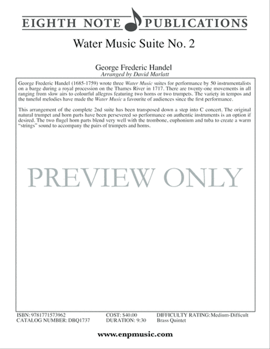 Water Music Suite No. 2 Water Music Suite No. 2 Brass Ensemble scores gallery preview page 2