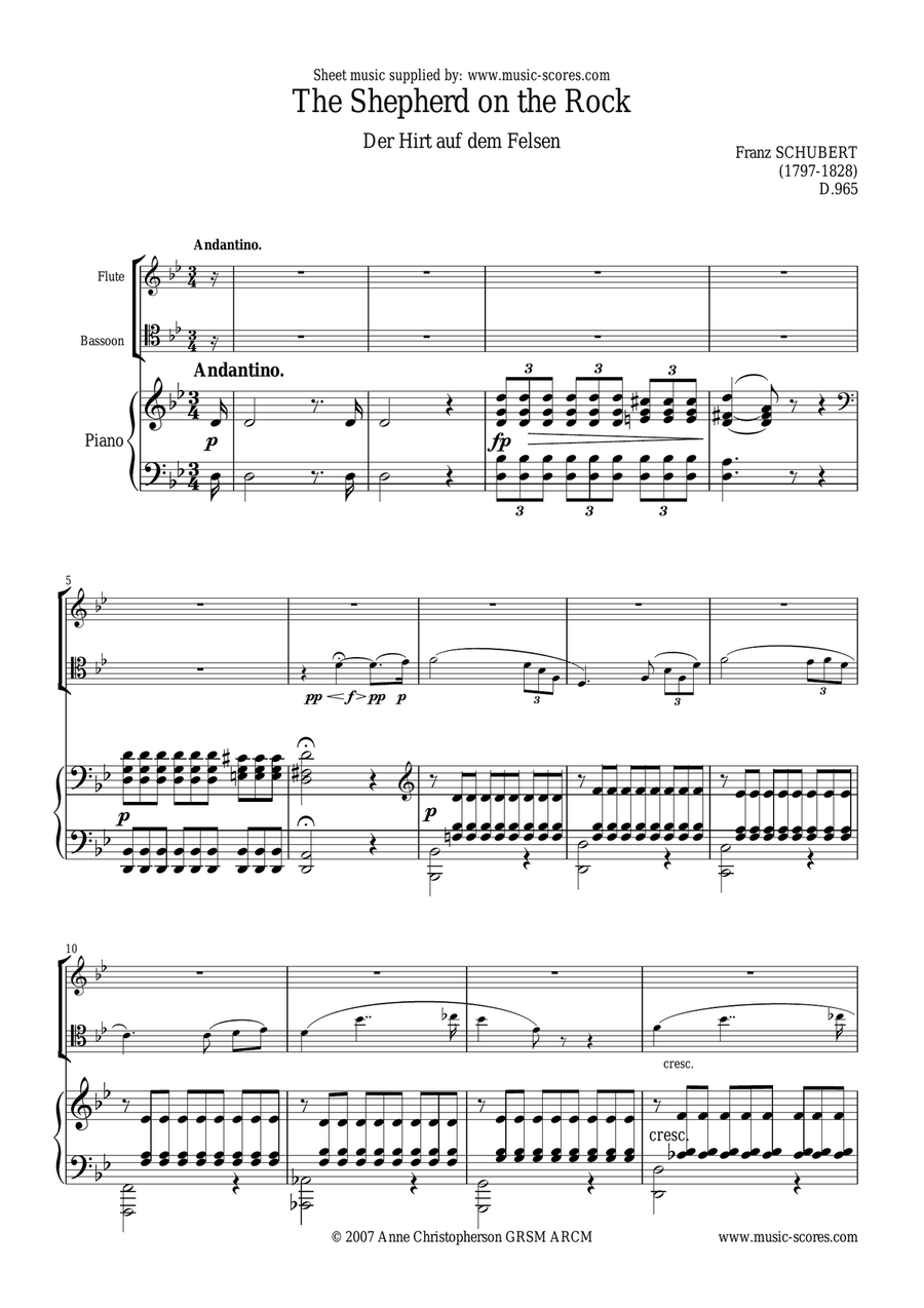 Shepherd on the Rock - Flute, Bassoon and Piano