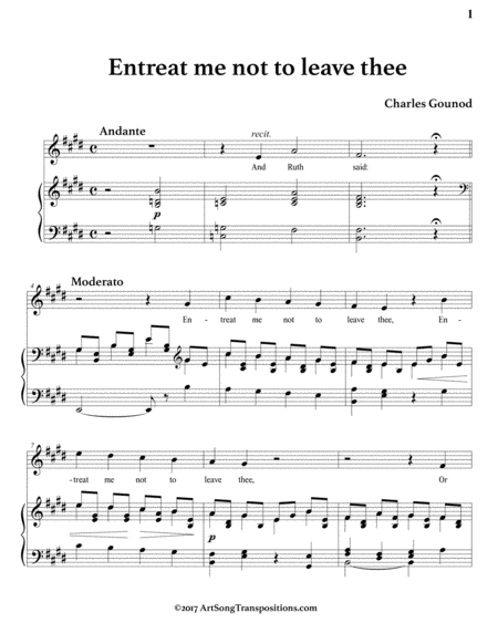 GOUNOD: Entreat me not to leave thee (transposed to E major)