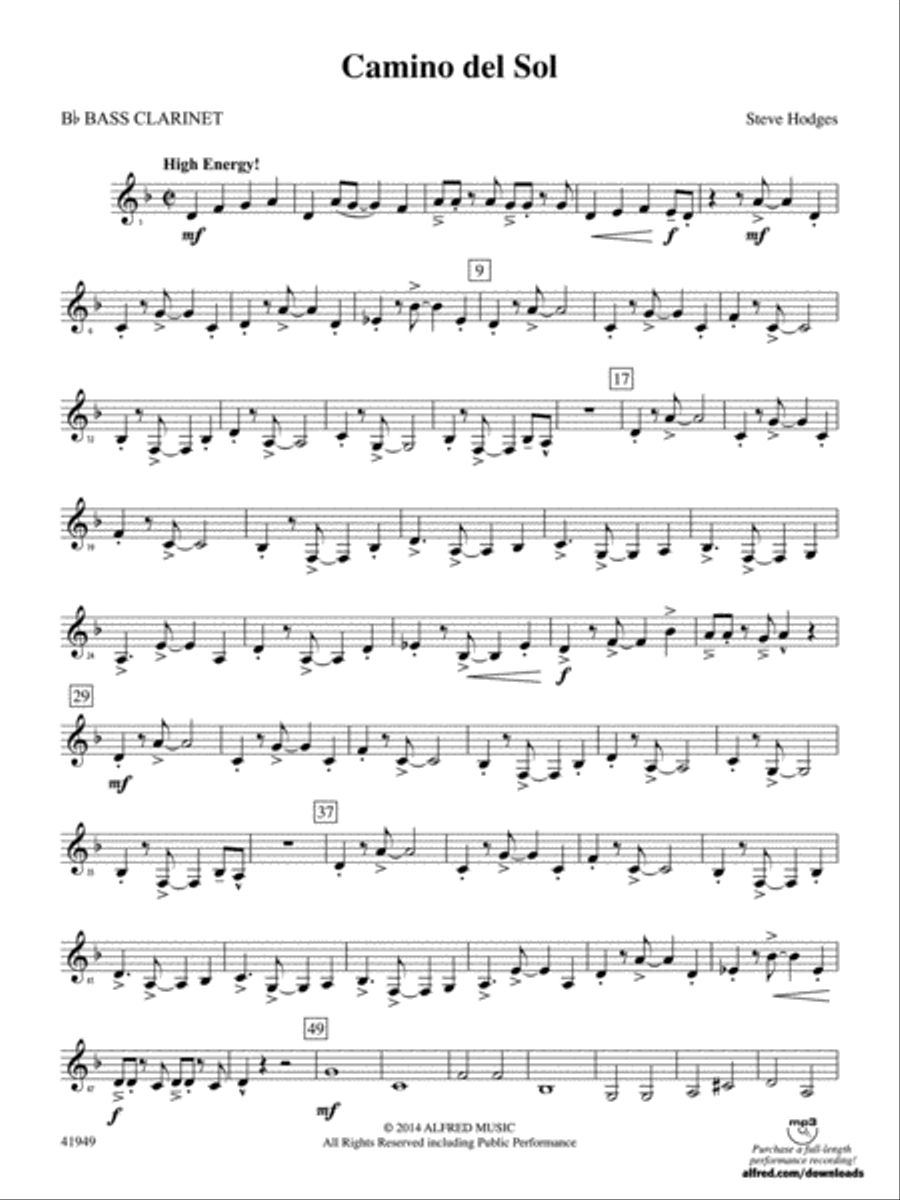 Camino del Sol: B-flat Bass Clarinet Concert Band scores gallery preview page 1