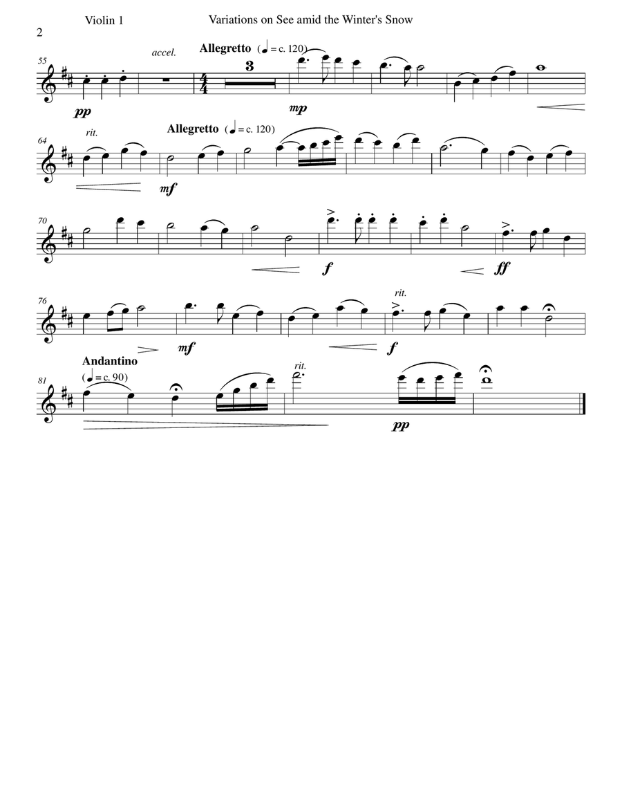 Variations on See amid the Winter's Snow for violin quartet Violin Solo scores gallery preview page 6