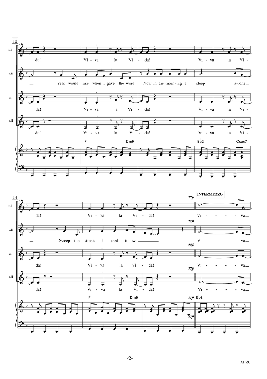 Viva La Vida Viva La Vida SSAA scores gallery preview page 2