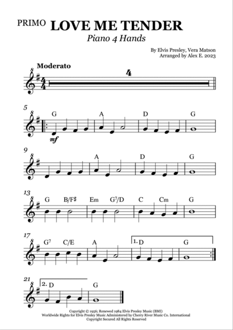 Love Me Tender 1 Piano, 4-Hands scores gallery preview page 3
