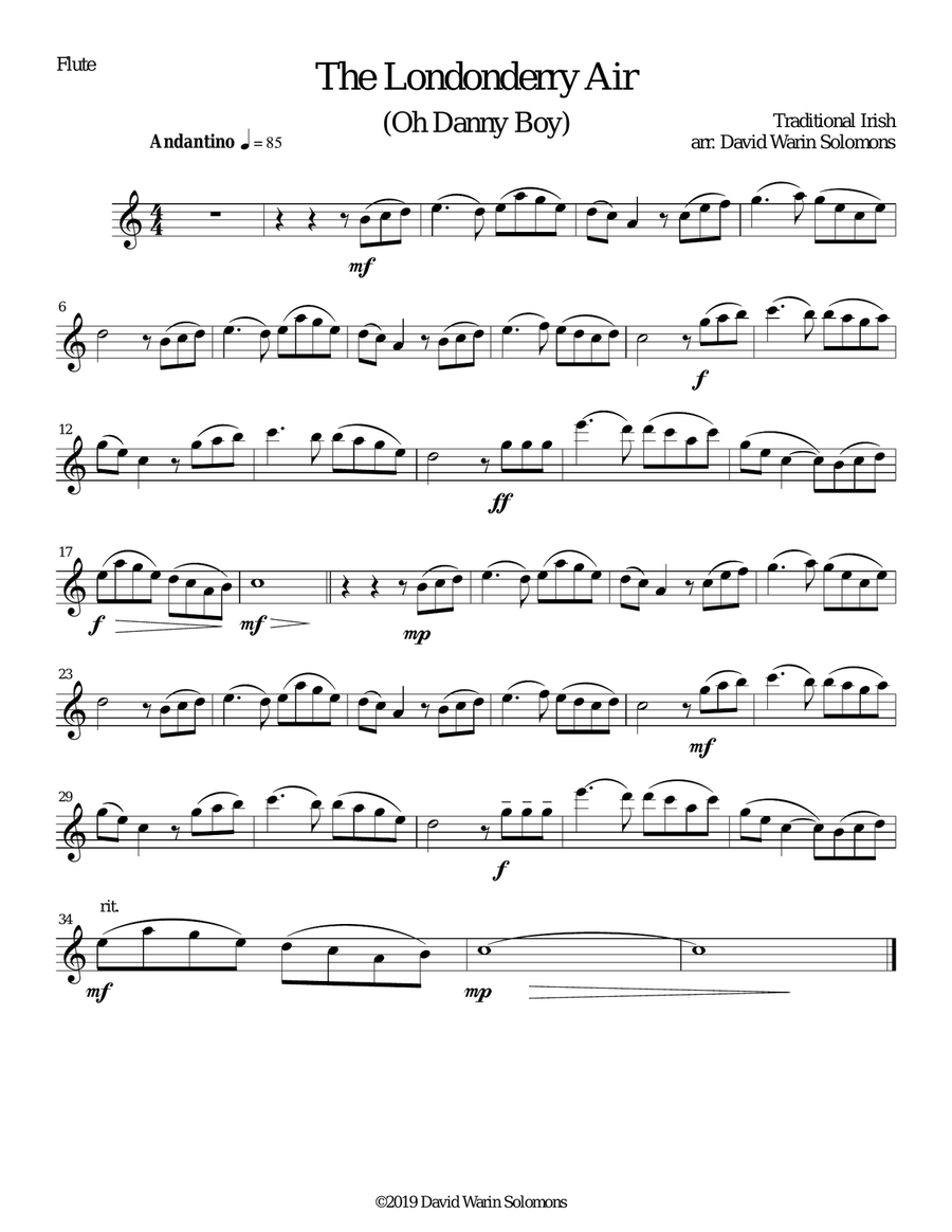The Londonderry Air (Oh Danny Boy) for flute, alto flute and guitar Flute scores gallery preview page 4