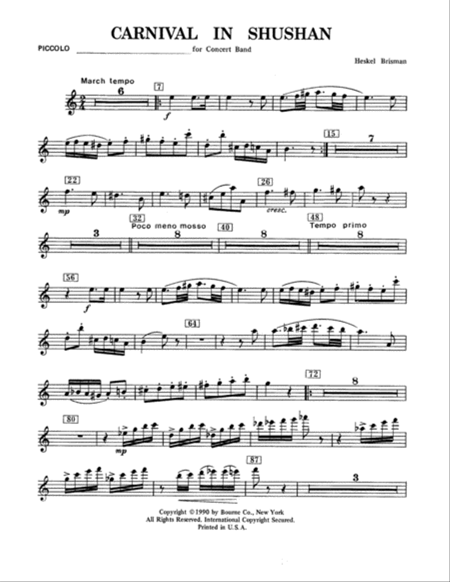 Carnival In Shushan - Piccolo Concert Band scores gallery preview page 1
