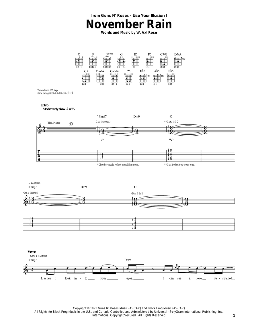 November Rain Acoustic Guitar scores gallery preview page 1