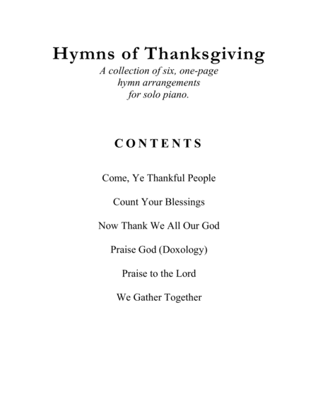 Hymns of Thanksgiving (A Collection of One-Page Hymns for Solo Piano) image number null