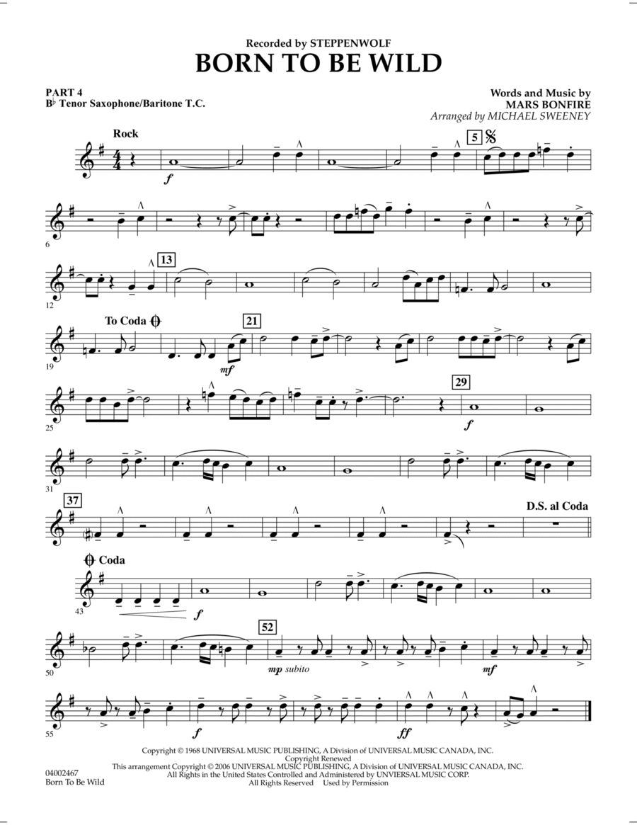 Born to Be Wild - Pt.4 - Bb Tenor Sax/Bar. T.C. Concert Band scores gallery preview page 1