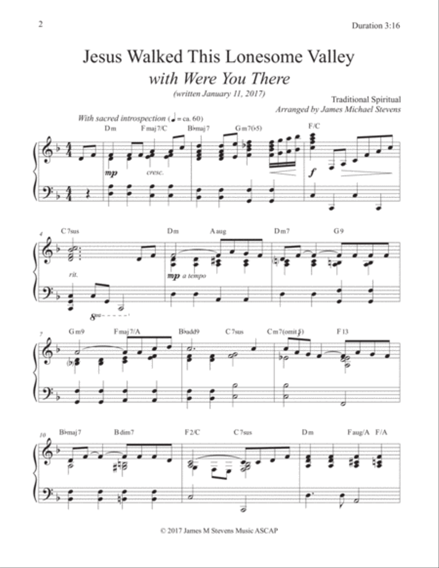 Jesus Walked This Lonesome Valley with Were You There Piano Solo scores gallery preview page 2