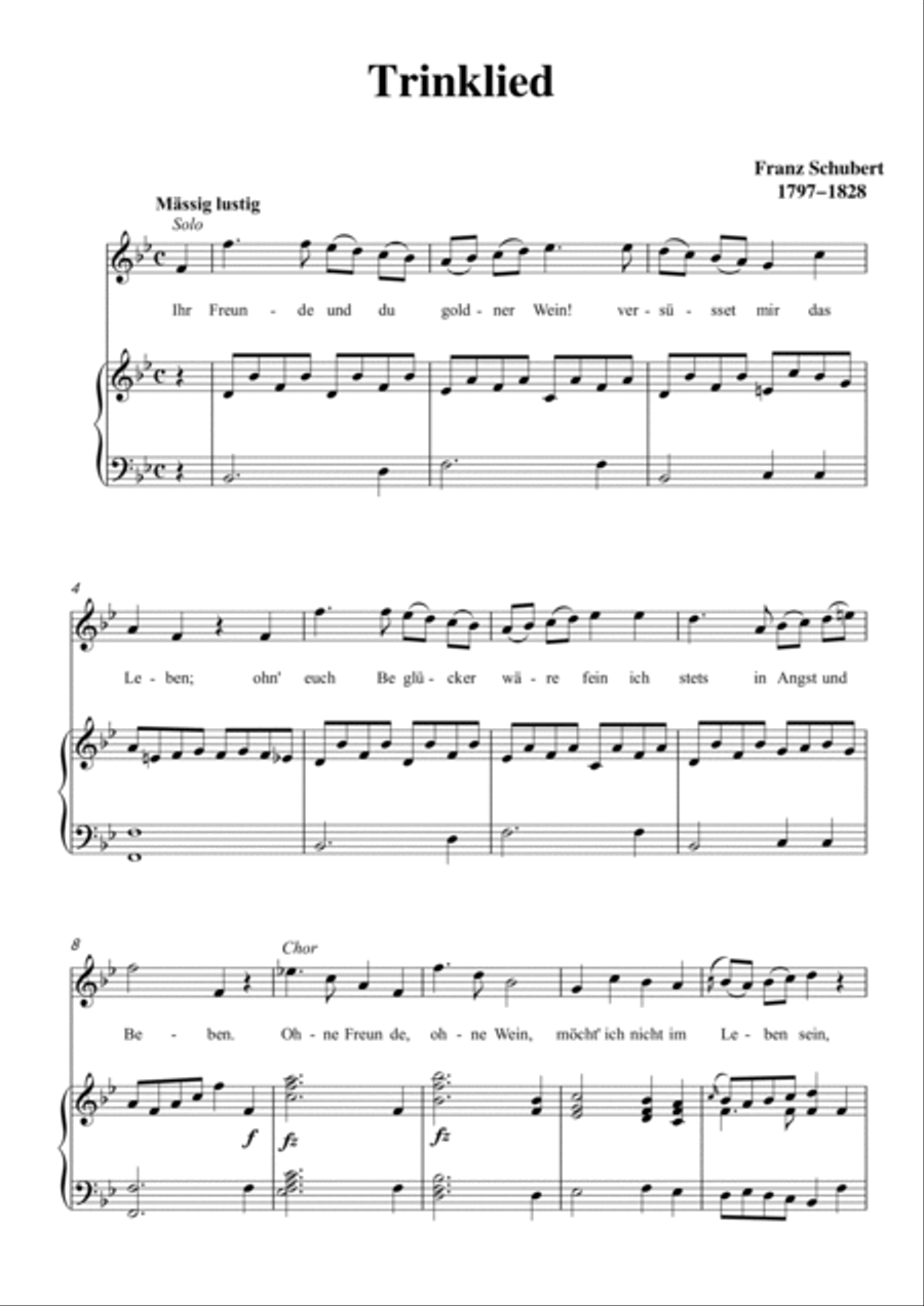 Schubert-Trinklied in bB for Vocal and Piano Voice scores gallery preview page 2