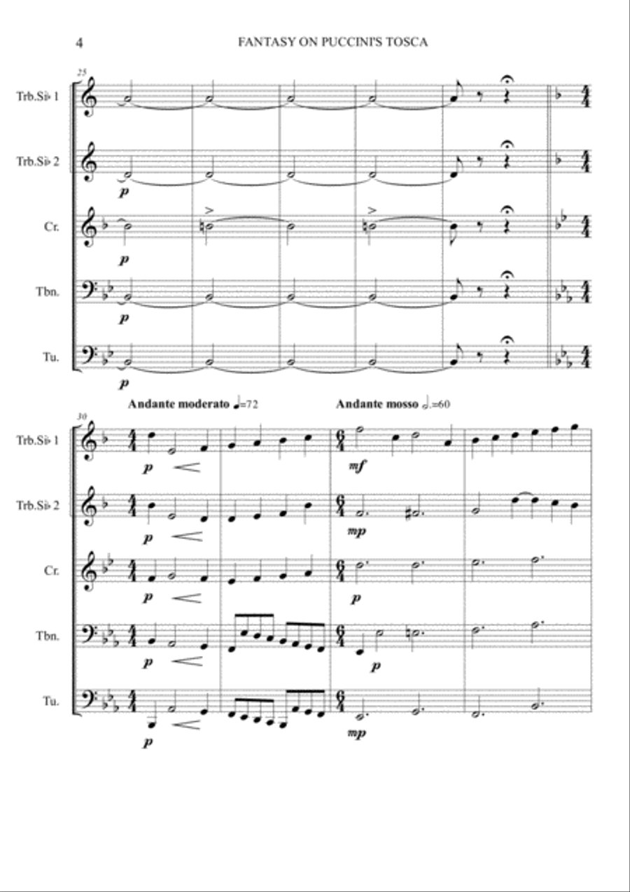 Fantasy on Puccini's Tosca - Brass Quintet Brass Quintet scores gallery preview page 5