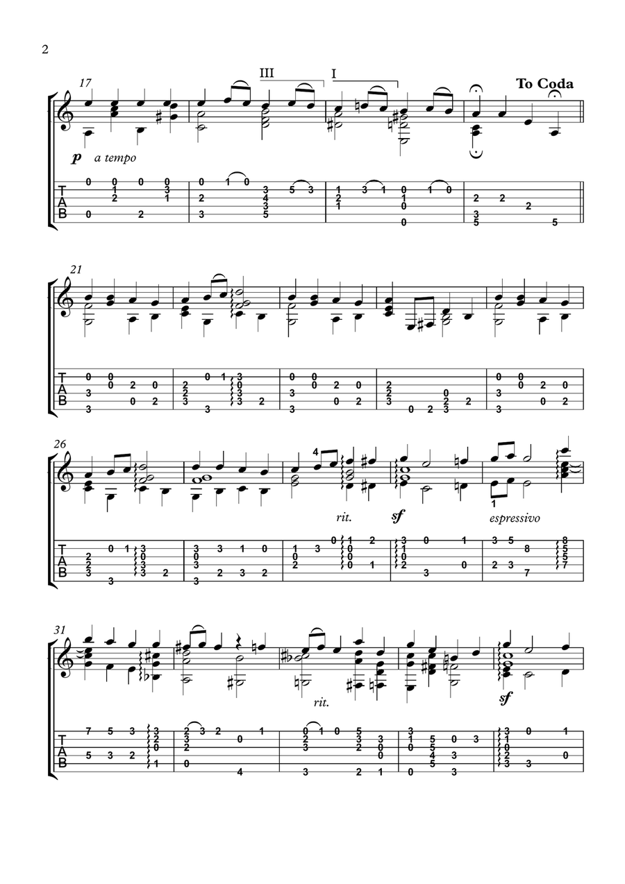 Tsaikovski Chanson Triste classical guitar solo Acoustic Guitar scores gallery preview page 2