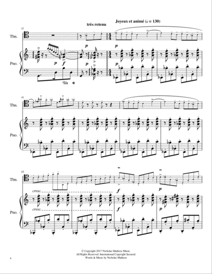 Morning, Noon, and Night in Paris for Trombone and Piano (Tenor Clef) Small Ensemble scores gallery preview page 5