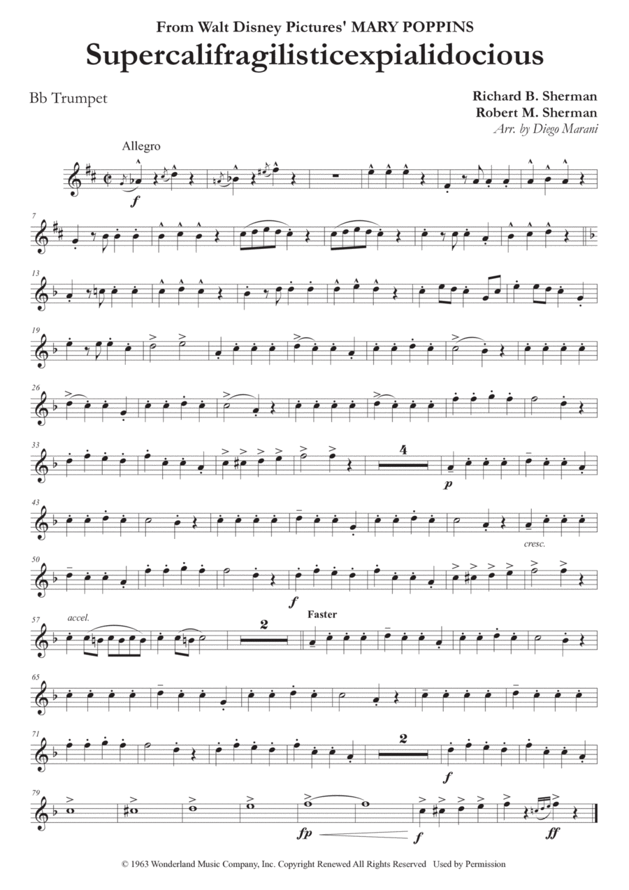 Supercalifragilisticexpialidocious Trumpet Solo scores gallery preview page 1