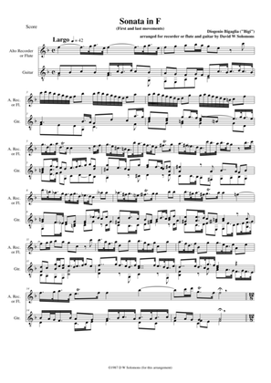 Sonata in F (1st and last movements) for alto recorder or flute and guitar