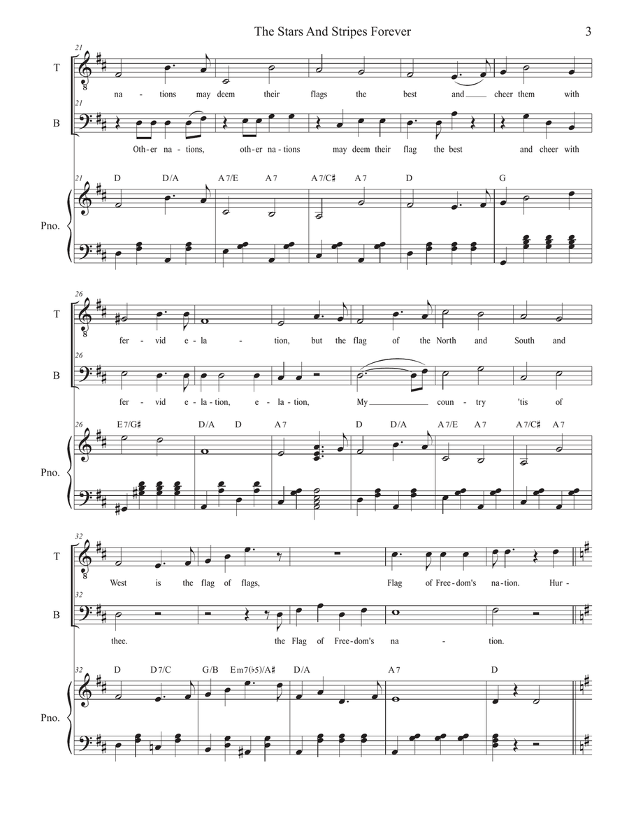 The Stars and Stripes Forever (Duet for Tenor and Bass solo) Tenor Voice scores gallery preview page 3