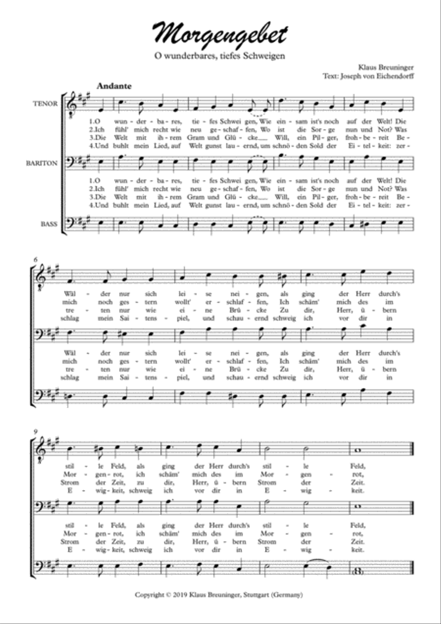 Morgengebet (O wunderbares, tiefes Schweigen) Choir scores gallery preview page 1