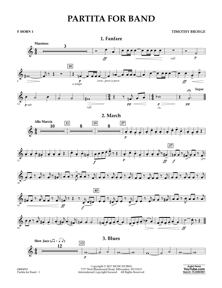 Partita for Band - F Horn 1 Part scores gallery preview page 1