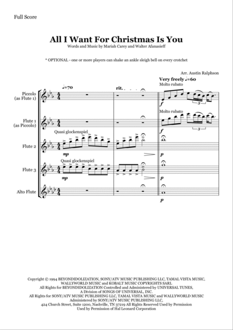 All I Want For Christmas Is You Flute Quartet scores gallery preview page 3