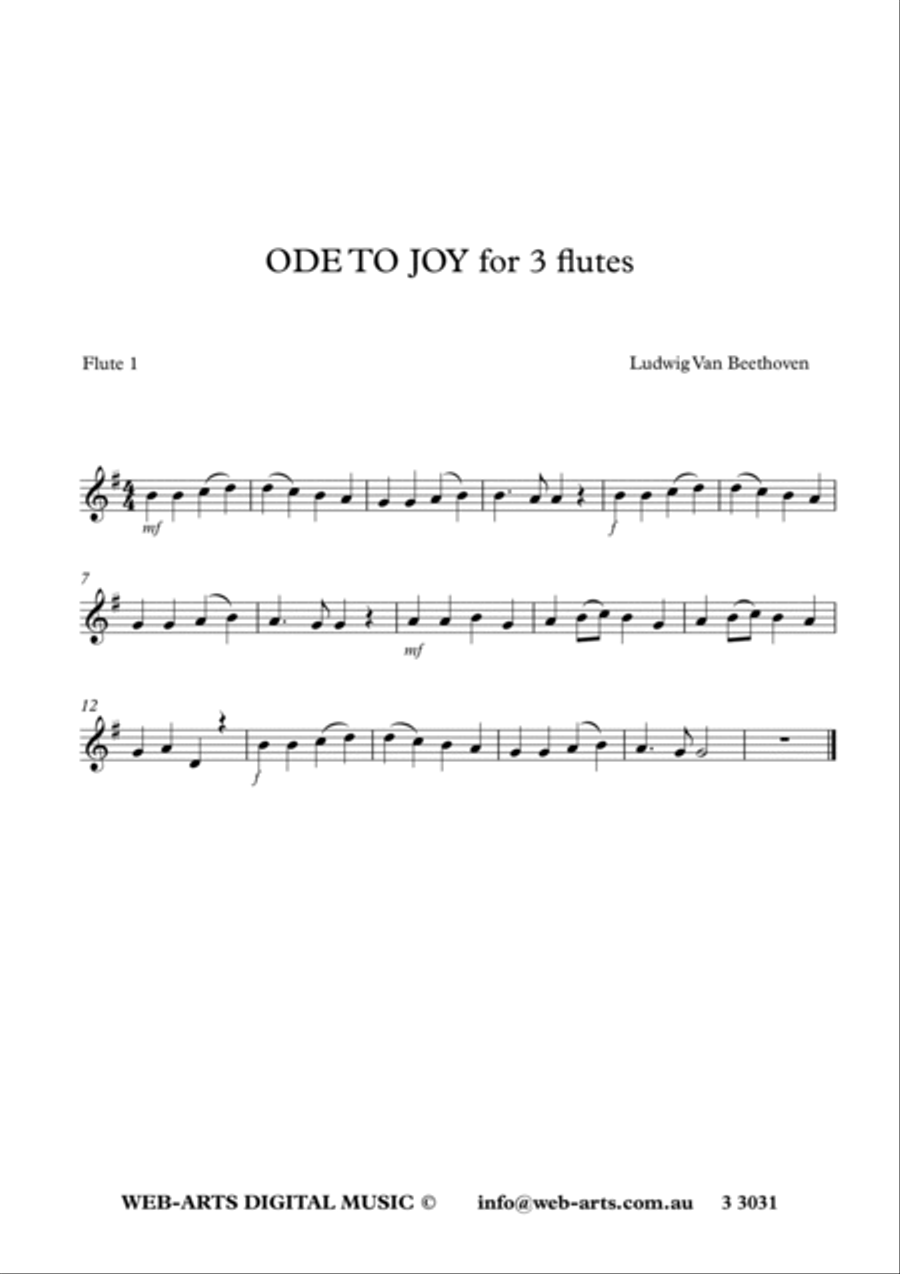 ODE TO JOY from 9th Symphony Easy arrangement for 3 flutes (3 3031) - BEETHOVEN + Flute Trio scores gallery preview page 3