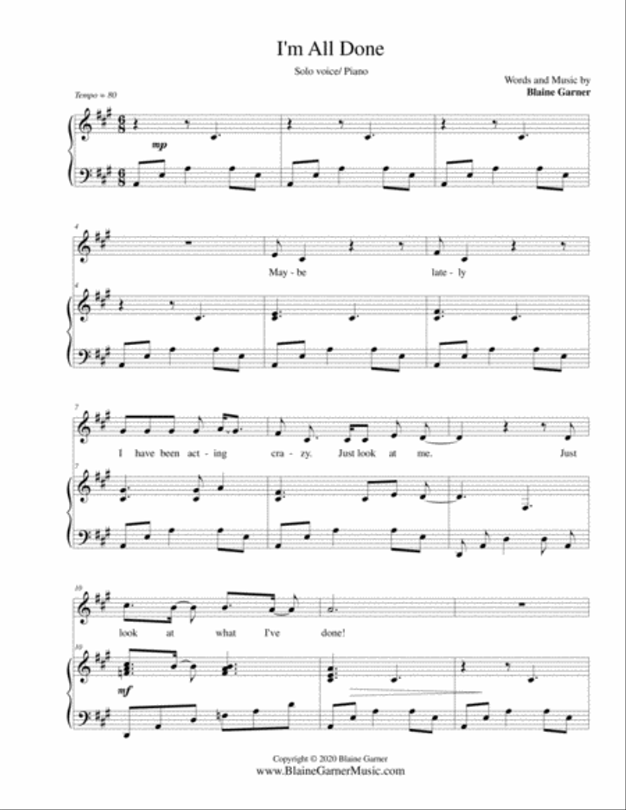 I'm All Done Piano Solo scores gallery preview page 1