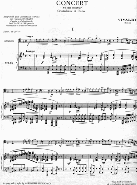 Concerto In E Minor (double Bass & Piano)