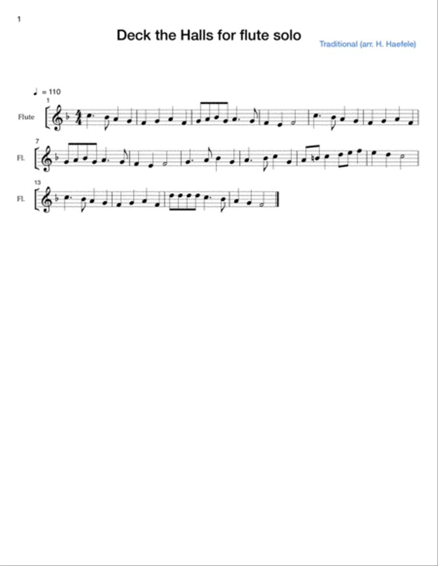 Holiday Songs for Solo Flute