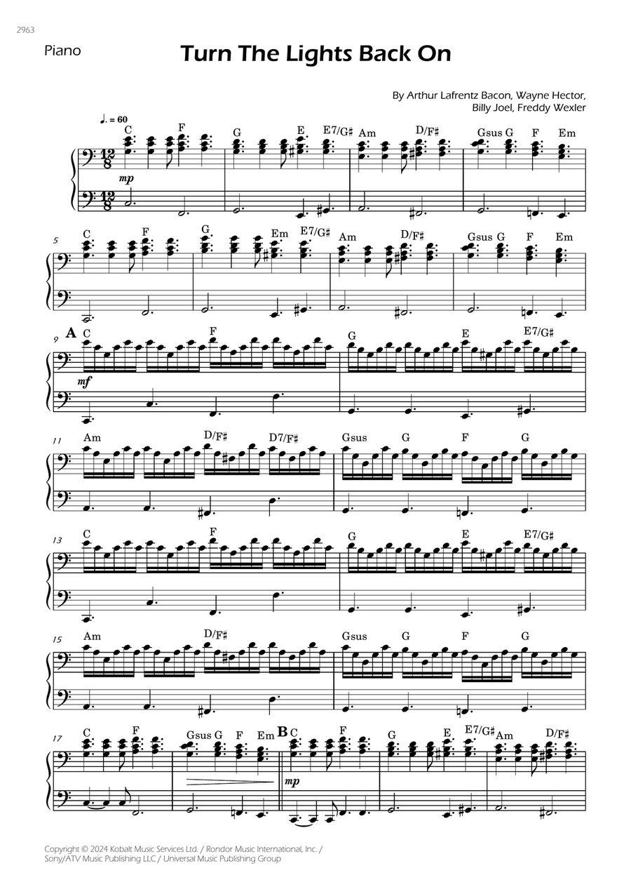 Turn The Lights Back On Piano Solo scores gallery preview page 1