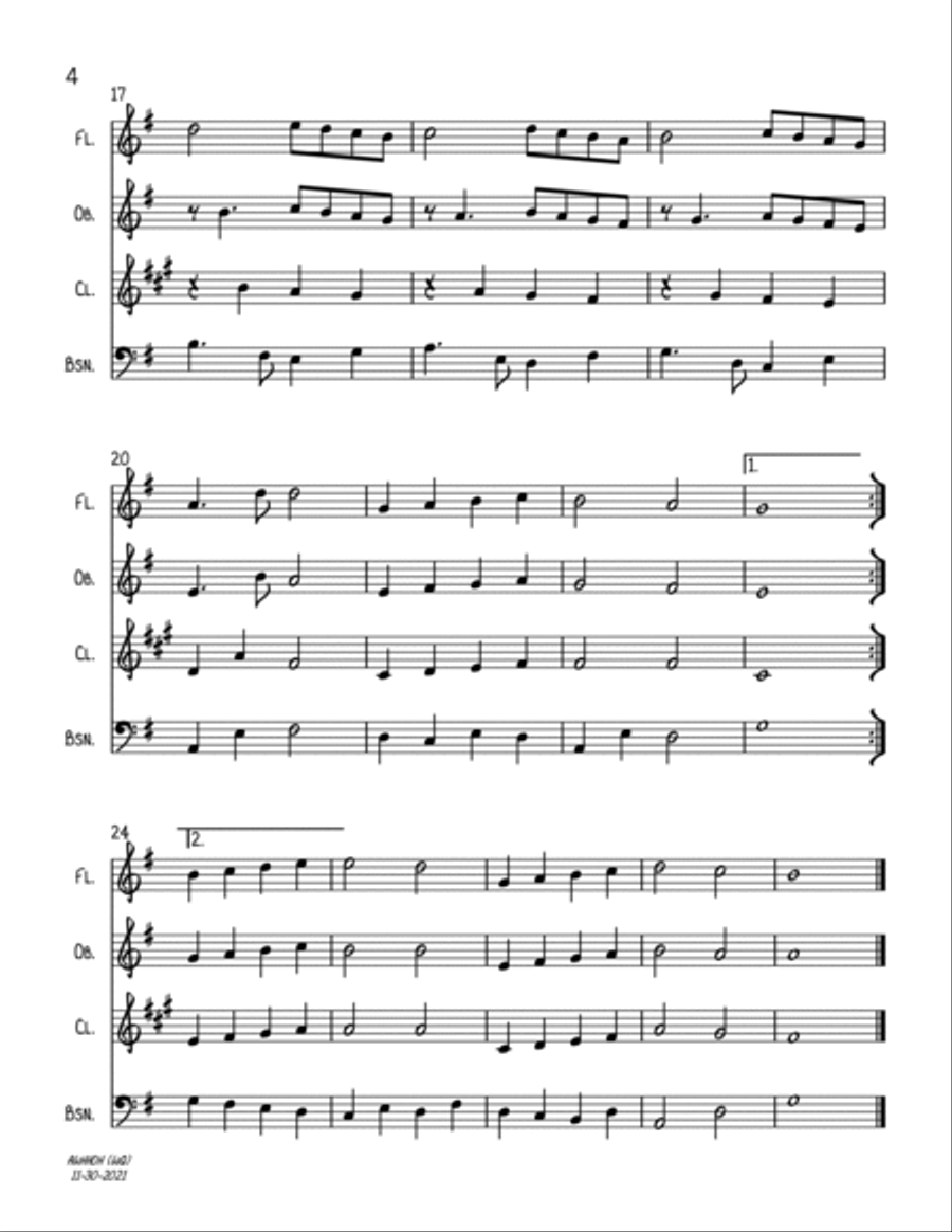 Angels We Have Heard On High (Wind Quartet) Woodwind Quartet scores gallery preview page 4