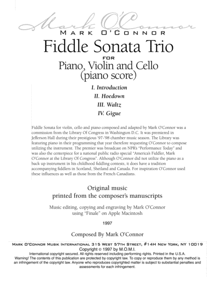 Fiddle Sonata Trio (piano score - pno, vln, cel)