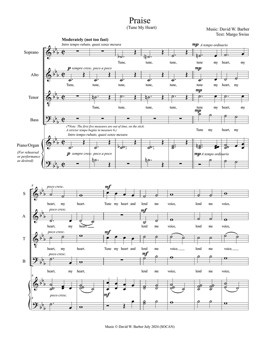 Praise (Tune My Heart) 4-Part scores gallery preview page 1