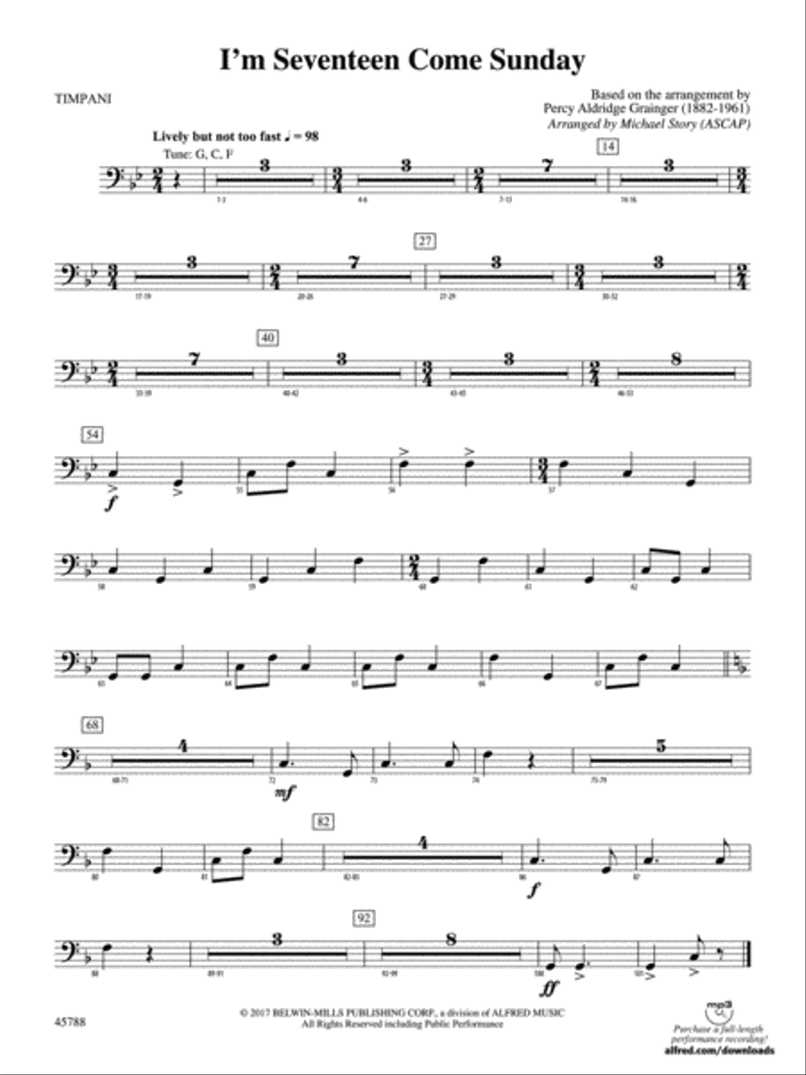 I'm Seventeen Come Sunday: Timpani Concert Band scores gallery preview page 1
