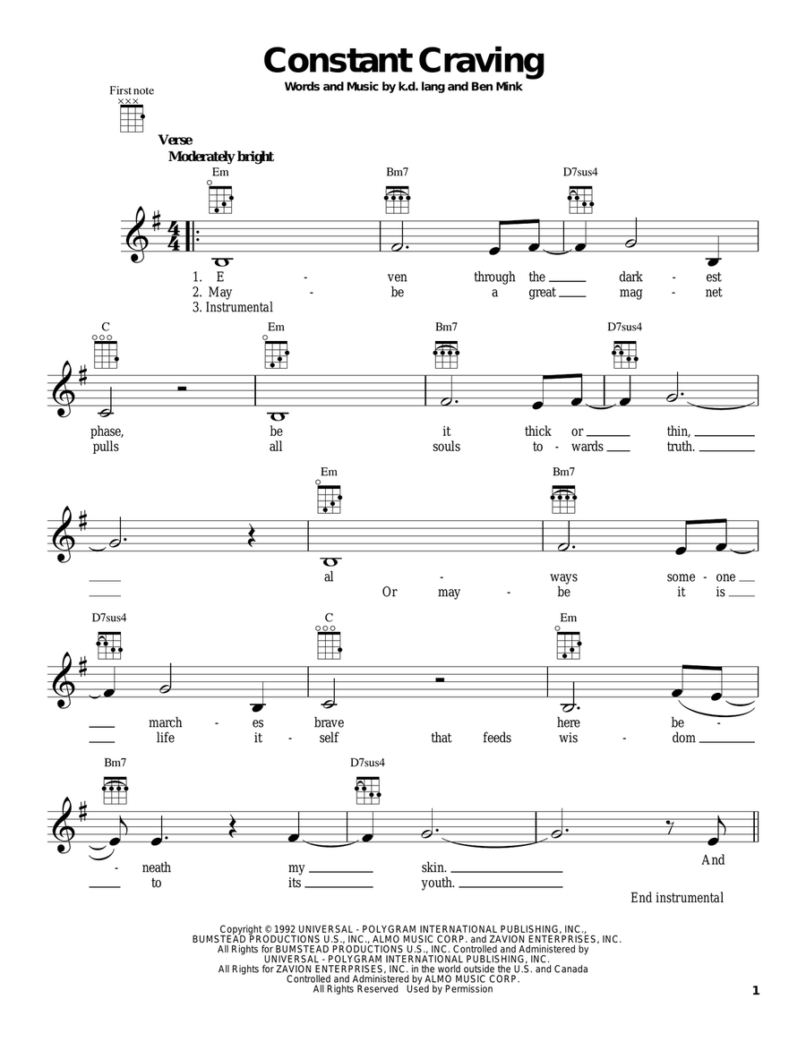 Constant Craving Ukulele scores gallery preview page 1