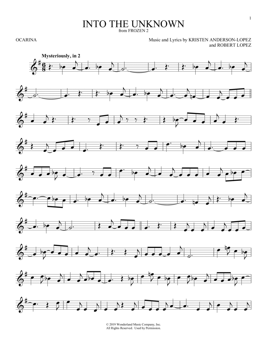 Into The Unknown (from Frozen 2) ocarina scores gallery preview page 1