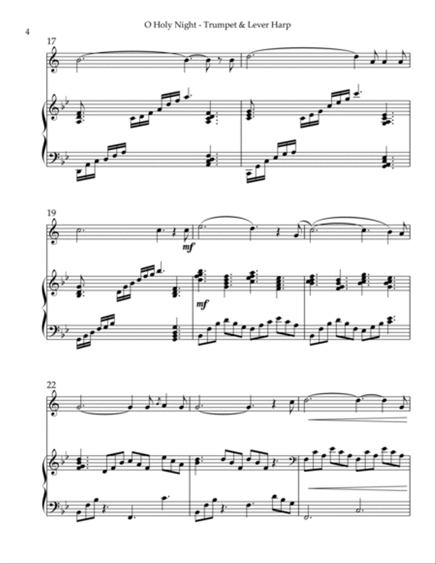 O Holy Night, Duet for Bb Trumpet & Lever Harp Trumpet Duet scores gallery preview page 4