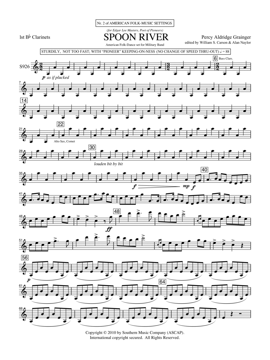 Spoon River - Clarinet 1 Spoon River - Clarinet 1 Concert Band scores gallery preview page 1