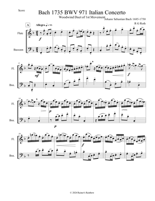 Bach 1735 BWV 971 Italian Concerto Flute and Bassoon Duet Parts and Score