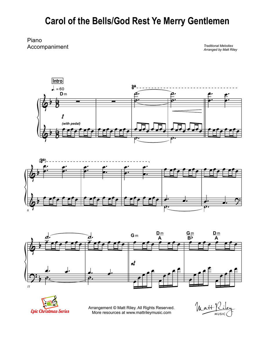 Carol of the Bells / God Rest Ye Merry Gentlemen Woodwind Duet scores gallery preview page 6