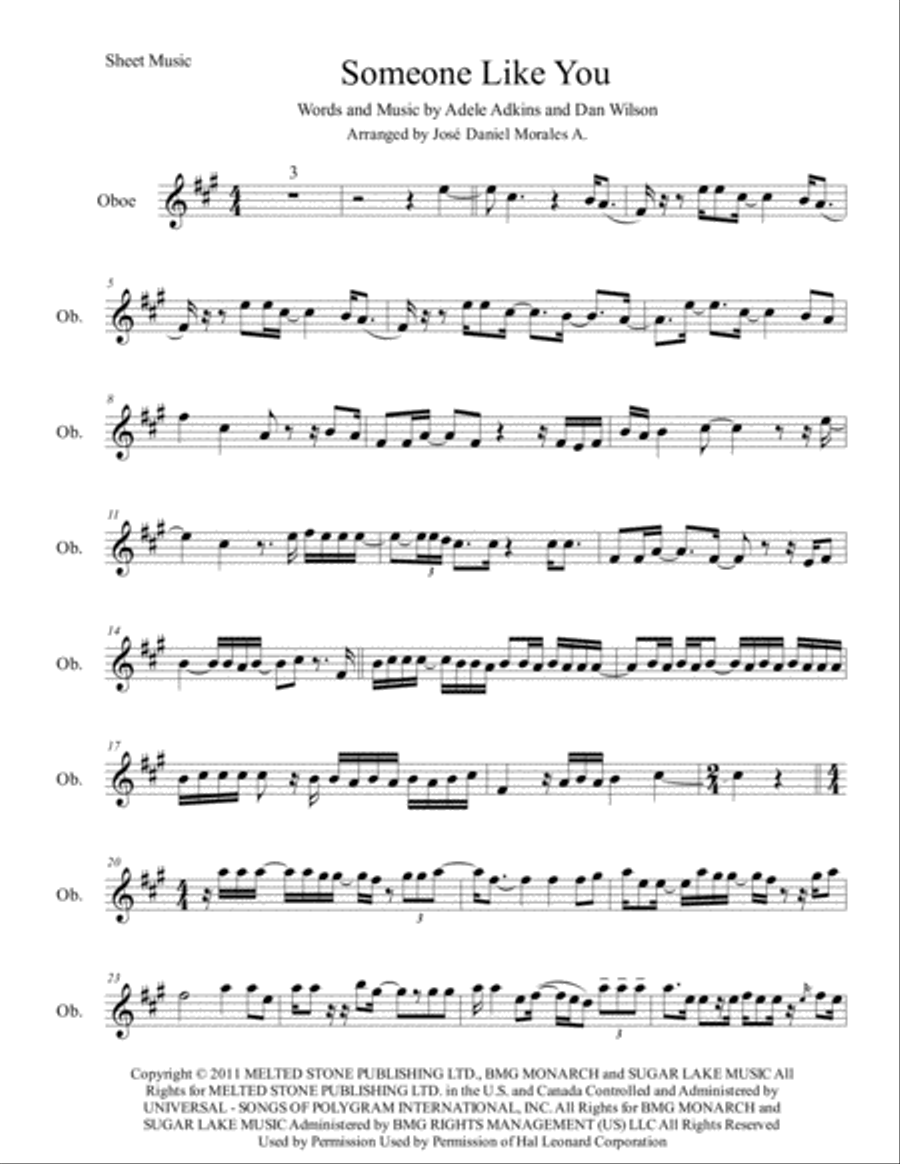 Someone Like You Oboe Solo scores gallery preview page 1