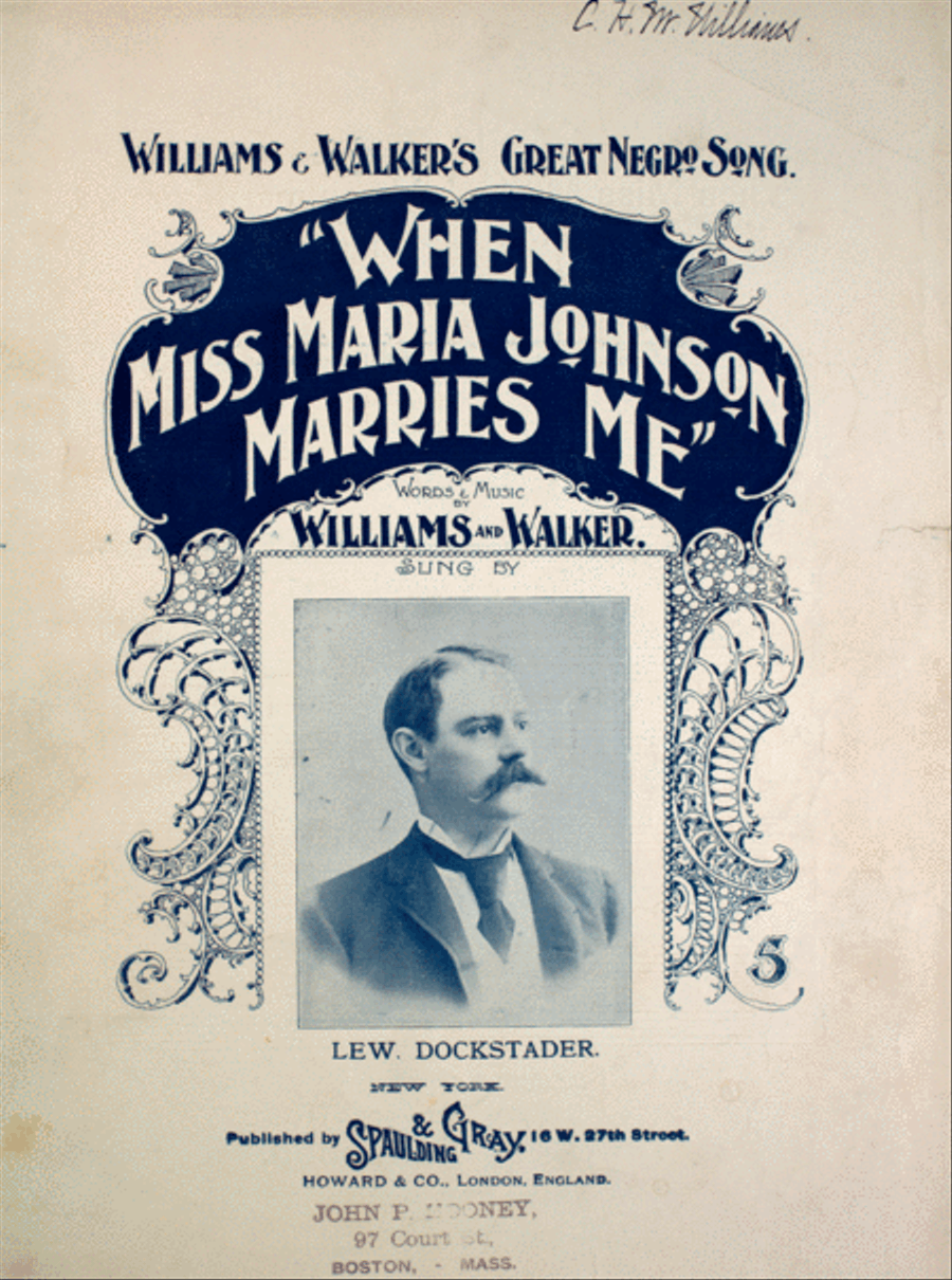 Williams & Walker's Great Negro Song, When Miss Maria Johnson Marries Me Voice scores gallery preview page 1