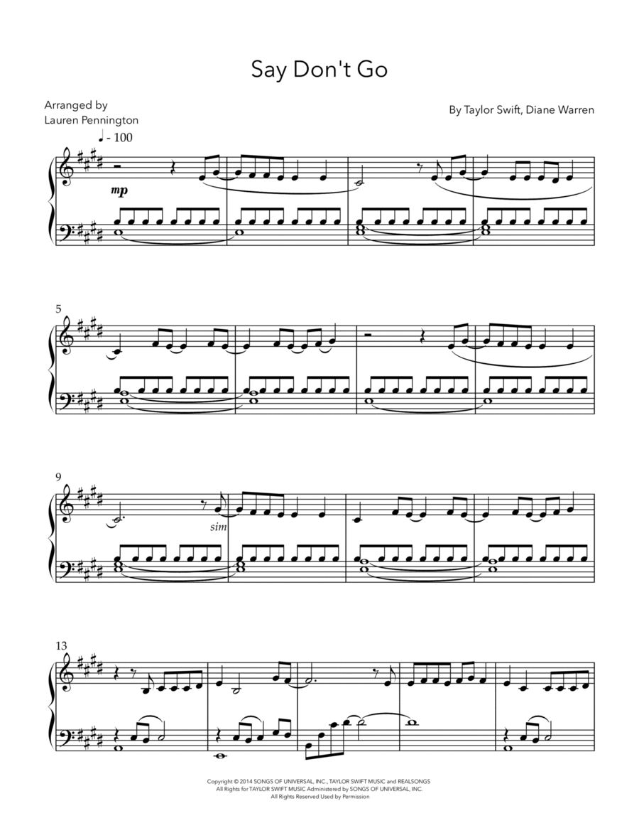 Say Don't Go Piano Solo scores gallery preview page 1