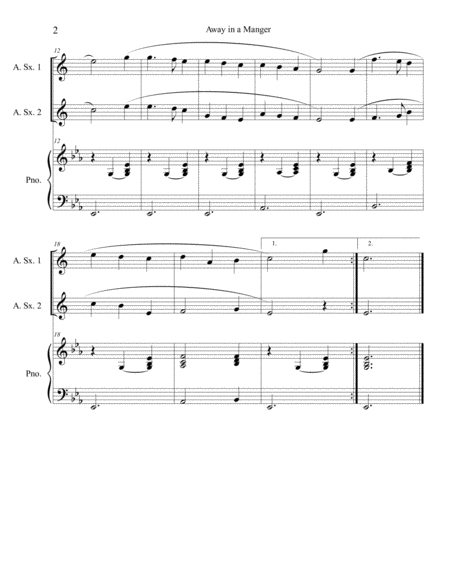 Away in a Manger (alto sax duet) with optional piano accompaniment image number null