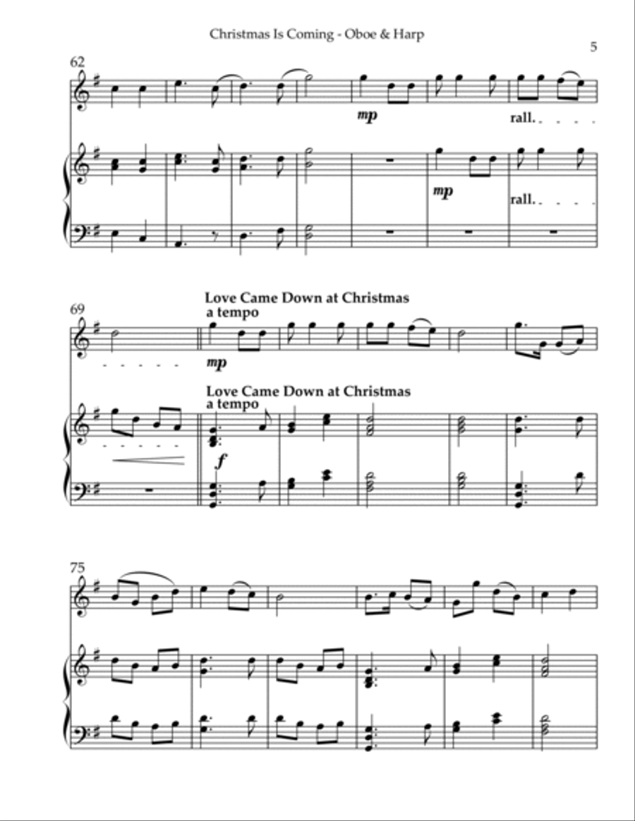Christmas is Coming, Duet for Oboe & Harp Oboe scores gallery preview page 5