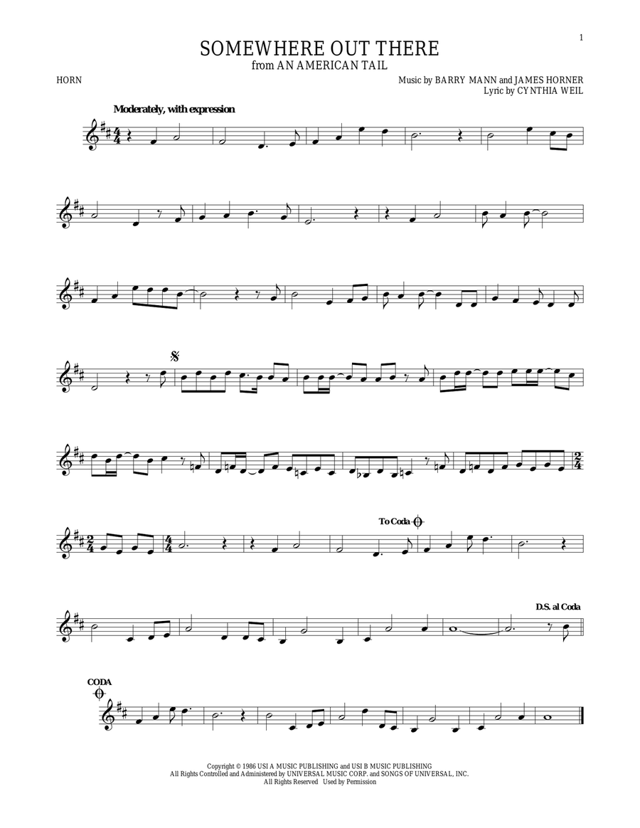 Somewhere Out There Horn Solo scores gallery preview page 1